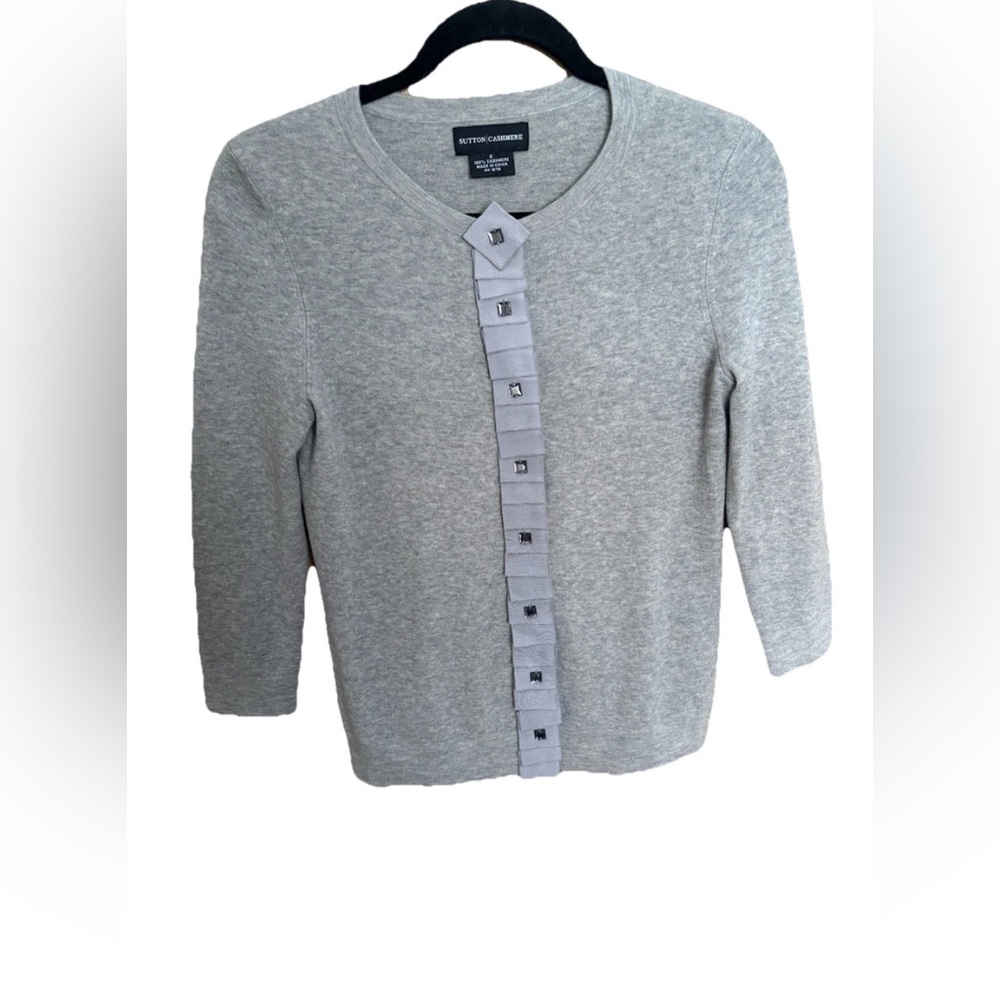 Women’s Sutton Cashmere Gray Snap Closure Ribbon Detail Cartigan - Size S